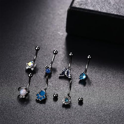 OIDEA 7PCS Eyebrow Piercing Jewelry: 16G Stainless Curved Barbell Eyebrow Ring Vertical Labret Lip Ring Piercing Jewelry - color: silver-2