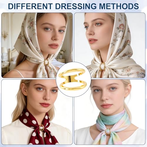 2pc Silk Scarf Ring, B Style, Gold & Silver | Metal, 0.74×0.94in, Round, Minimalist, Geometric, Silk Scarves Shawl Clip, Scarf Slide for Women - color: Gold & Silver-2pcs-round