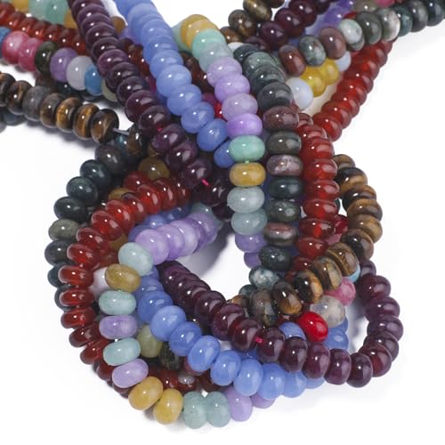 Songxi 5x8mm Natural Blue Sesame Jasper Stone Rondelle Beads, 75PCS Spacer Round Loose Abacus Beads for Jewelry Making, Gemstone for Bracelet Necklace Earrings, Arts and Crafts - color: Blue Sesame Jasper