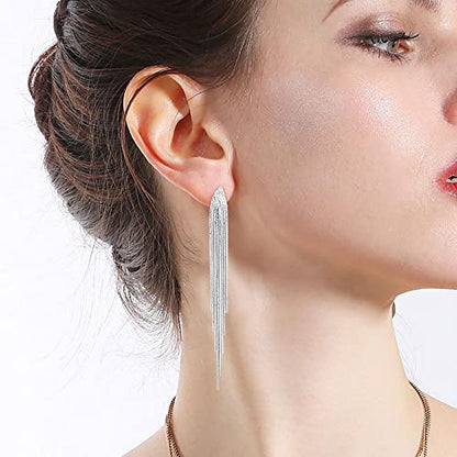 Gold Long Dangle Drop Earrings for Woman,Punk Sleek Metal Chain Tassel Earrings 70s/80s Disco Outfits Accessories Jewelry - color: 2：Silver