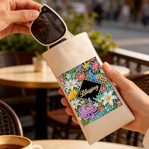 Diamond Art Painting Eye Glass Bag PU Sunglasses Glasses Storage Bag Built-in Glasses Cloth Press Automatic Closure - color: 3pcs-01