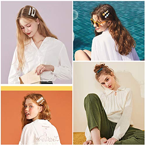 Magicsky 28 PCS Pearls and Macaron Acrylic Resin Hair Clips for Women Girls | Fashion Hair Barrette sets, Fancy Marble Alligator Bobby Pins, Elegant Crystal Geometric Hairpin, Decorative Hair Accessories