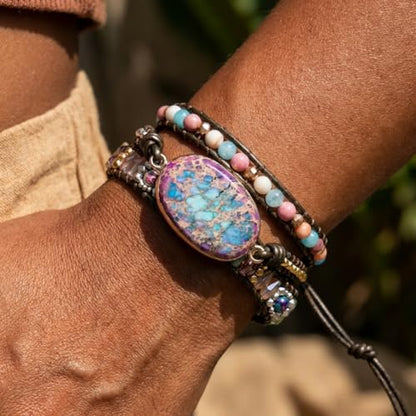 YGLINE Boho Handmade Natural Stone Wrap Bracelets Jasper Crystal Beads Bracelet Jewelry - color: jasper 1-3 wrap