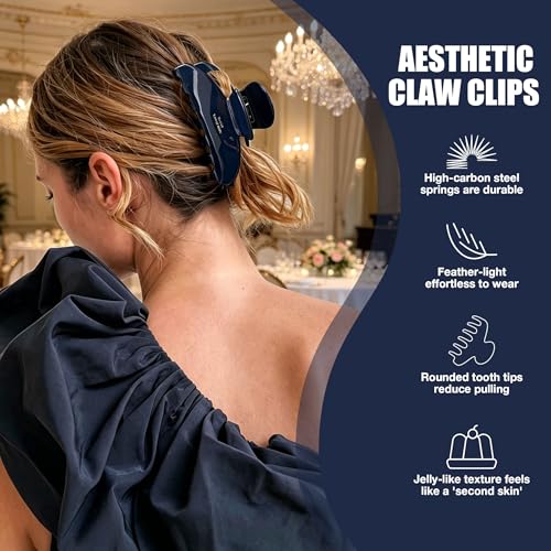 Hair Claw Clips for Thick Hair, Large Navy Blue Hair Clip 4in | Nonslip Celluloid Butterfly Jaw Clips, Acetate Claw Clips Strong Hold for Women，Jumbo French Hairclip for Curly Hair - color: Navy Blue Claw Clip
