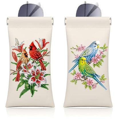 Diamond Art Painting Eye Glass Bag PU Sunglasses Glasses Storage Bag Built-in Glasses Cloth Press Automatic Closure - color: 2pcs