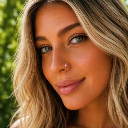 Jolliz Opal Nose Rings Hoops – 24 Gauge Classic Design, Elegant Nose Rings for Women & hypoallergenic Nose Piercings Jewelry Perfect for Any Occasion with Comfortable Fit - color: Pink Opal Silver