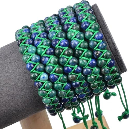 MASSIVE BEADS Double Layer Natural Chakra Healing Power Crystals Macrame Bracelet Yoga Stone Beads Gemstone Meditation Relax Anxiety Bangle for Unisex Women Men - color: Chrysocolla, size: 4mm