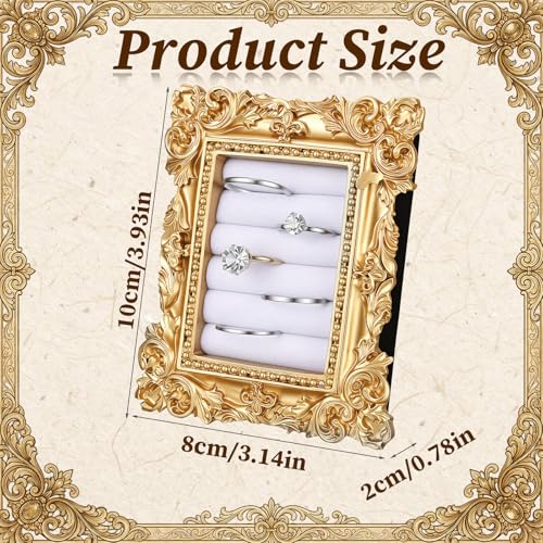 Picture Frame Ring Holder, Rectangle Vintage Ring Holder Gold Velvet Display Stand Frame Earring Tray Anniversary Engagement Baroque Organizer for Women Birthday Christmas Gift Photograph Prop