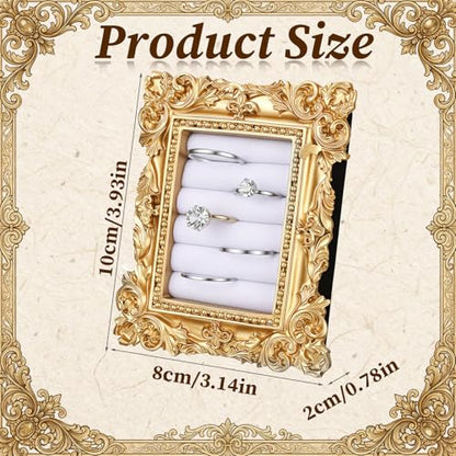 Picture Frame Ring Holder, Rectangle Vintage Ring Holder Gold Velvet Display Stand Frame Earring Tray Anniversary Engagement Baroque Organizer for Women Birthday Christmas Gift Photograph Prop