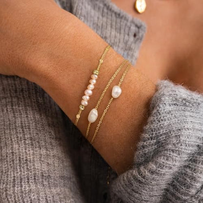 GINAZL Natural Freshwater Pearl Bracelets for Women 6-7MM Rice-Shaped Pearl 23CM End-to-End Length - color: C