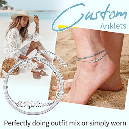 ChainsHouse Double Layer Anklet Bracelet for Women,Adjustable Chain Anklets Stackable Dainty Anklets,Stainless Steel/Gold Plated/Black Ankle Jewelry Gifts - color: A-Silver-Snake Chain