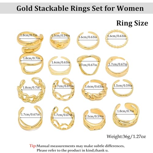 Chunky Stackable Rings Set for Women Non Tarnish Adjustable Open Stacking Knuckle Ring Chunky Joint Finger Midi Rings Pack Dainty Simple Statement Jewelry - style: B-16pcs