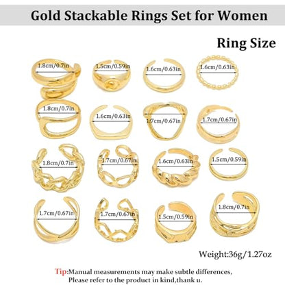 Chunky Stackable Rings Set for Women Non Tarnish Adjustable Open Stacking Knuckle Ring Chunky Joint Finger Midi Rings Pack Dainty Simple Statement Jewelry - style: B-16pcs