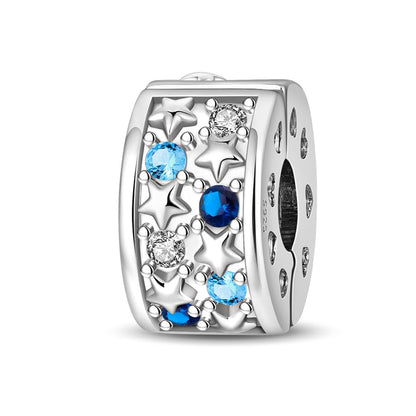 925 Sterling Silver Openable Clip Spacer Bead Fits Pandora Bracelet | Hypoallergenic Clip Stopper Charm, Star Clover Butterfly Floral Mom Heart Paved Zircon Gift for DIY Charm Bracelet Jewelry - color: Blue Zircon Star