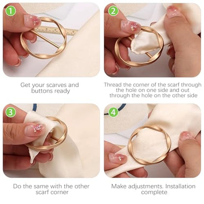 6Pcs Silk Scarf Ring Clip, T-shirt Tie Clips for Women Girls, Twist Tee Knot Ring, Waist Clothes Corner Button, Fashion Metal Circle Buckle, Round Scarves Clasp