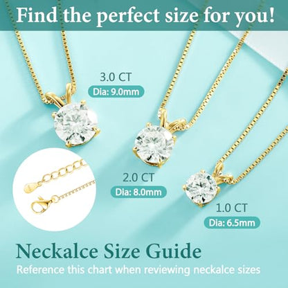 1CT D Color VVS1 Certified Moissanite Solitaire Necklace, 925 Sterling Silver Hypoallergenic Pendant with 18+2" Adjustable Tarnish Resistant Box, Heart Shaped Back & Engravable Personalized Jewelry Nickel Free Everyday Wear Diamond Alternative Jewelry for