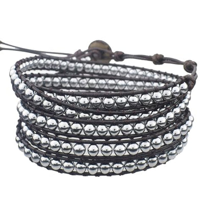 Genuine Stone Wrap Bracelets for Women Natural Crystal Beaded Wrap Bracelet 2/3/5 Adjustable Bohemian Bracelets Jewelry Gifts for Women Mom - color: hematite(5 wraps)