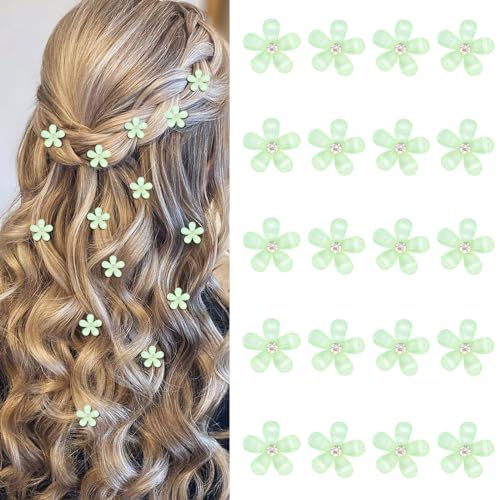 YISSION Mini Green Flower Hair Accessories with Rhinestone Cute Hair Pins, Wedding Bridal Decorative Barrettes for Girls Women - color: Green