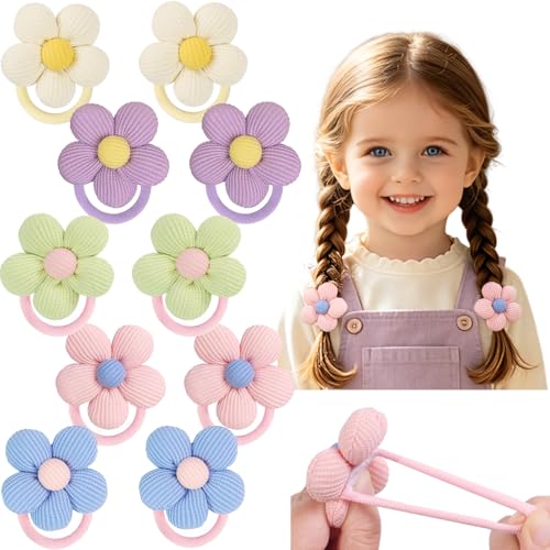CÉLLOT 10PCS Flower Hair Ties,4cm Diameter Seamless Nylon Bands for Girls | Normal Ponytail Holders | for Women & Children(Pink,Purple,Beige,Green,Blue) - color: 10pcs-A