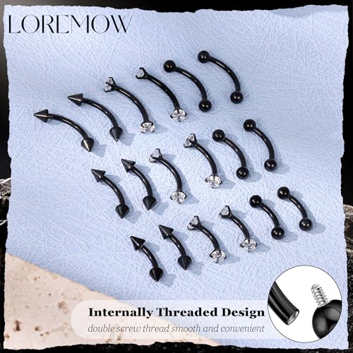 16G G23 Pure Titanium Eyebrow Piercing Jewelry for Women Men Small Curved Barbell Belly Ring Eyebrow Vertical Labret Lip Tongue Ring Rook Helix Conch Daith Earring Piercing Jewelry 6-10MM - color: Black, size: 8MM-Top Pick
