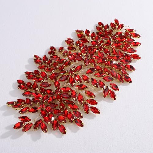 Bridal Rhinestone Hair Comb Large Rhienstone Wedding Headpiece Handmade Crystal Hair Comb for Bride Wedding Hair Accessories for Women (red) - color: red