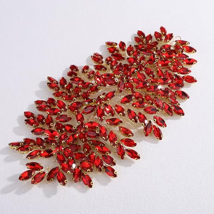 Bridal Rhinestone Hair Comb Large Rhienstone Wedding Headpiece Handmade Crystal Hair Comb for Bride Wedding Hair Accessories for Women (red) - color: red