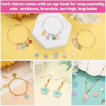 Mckanti 150Pcs 75 Pairs Spring Flower Charms for Jewelry Making and Bracelets, Wholesale Floral Assorted Enamel Mixed Bulk Metal Charms for DIY Necklace Bracelet Earring Jewelry Making and Crafting - style: Flower Charms