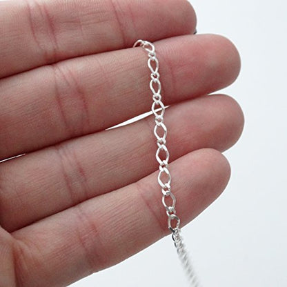 FashionJunkie4Life Sterling Silver Adjustable Link Anklet with Extension, Sterling Silver ankle bracelets for women, Summer bracelets, Foot Jewelry, Boho Jewelry for women - color: Figaro Link