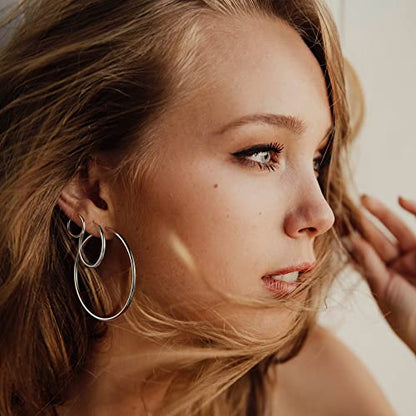 M MOOHAM Hoop Earrings for Women, Hypoallergenic 14K Gold Plated Earrings | Gold Plated Hoop Earrings Set for Sensitive Ears, Earring Stack for Women Trendy, Jewelry Gifts Lightweight 13-60mm - color: 3pairs-13/15/20mm-silver-plated