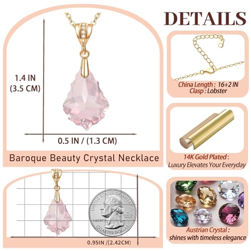 EVEVIC Teardrop Austrian Crystal Charm Pendant Necklace for Women | 14K Gold Plated,Adjustable Chain Fit,Elegant Teardrop Crystal,Gift Box Included,Perfect for Daily Wear and Special Events - color: Pink