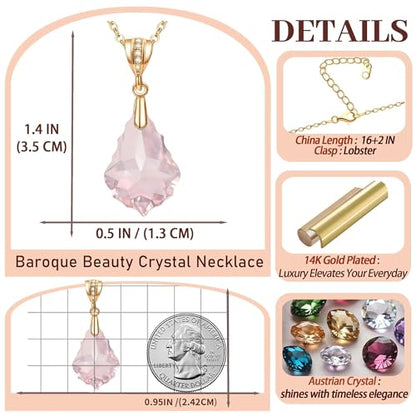 EVEVIC Teardrop Austrian Crystal Charm Pendant Necklace for Women | 14K Gold Plated,Adjustable Chain Fit,Elegant Teardrop Crystal,Gift Box Included,Perfect for Daily Wear and Special Events - color: Pink