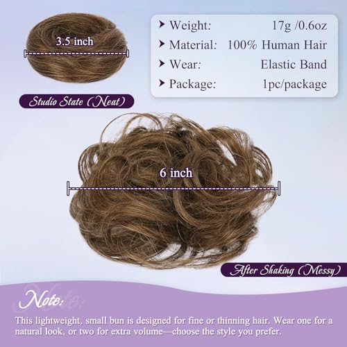 RUWISS 100% Human Hair Bun Small Messy Bun Hair Piece, One Hairpiece Two Styles Mini Natural Looking Scrunchies Updo for Daily, Hair Buns for Thin & Fine Hair Women Ponytail Extension (Medium Brown) - color: 4#-1 Medium Brown