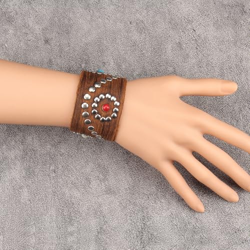 GelConnie Punk Leather Cuff Bracelet Adjustable Straps Wrap Bracelets Arm Armor Cuff Gothic Leather Wristbands for Men, Women - color: MLPB098-Brown