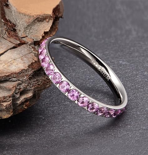TIGRADE 3mm Women Titanium Engagement Ring Cubic Zirconia Eternity Wedding Band Size 3-13.5 - color: Purple-Pink