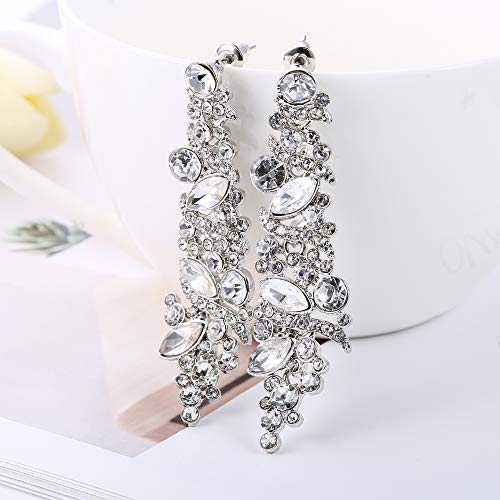 JOERICA Bridal Wedding Crystal Bracelet and Earrings Jewelry Set Rhinestone Dangle Earrings Adjustable Bracelet Bangle for Women Bridesmaid Jewelry Set