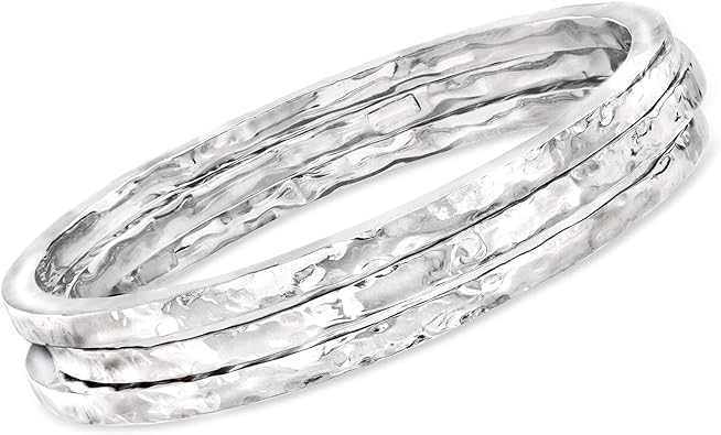 925 Sterling Silver Hammered Bangles For Women, Slender Skinny Stackable Bangles,Round Bangles, Stacking Bracelets, Set of 3 Hammered Bangles BY ISHU JEWELLER - size: 7 - 10 Inch