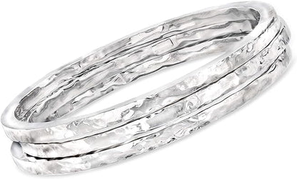 925 Sterling Silver Hammered Bangles For Women, Slender Skinny Stackable Bangles,Round Bangles, Stacking Bracelets, Set of 3 Hammered Bangles BY ISHU JEWELLER - size: 7 - 10 Inch