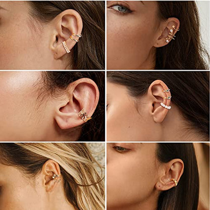 Dochais Ear Cuff Non Piercing for Women Cartilage Clip on Earrings | Gold and Silver Ear Cuffs Helix Cartilage, Fake Earrings, Wrap Earrings, Non Piercing Ear Clip Cartilage - style: B-73 Pcs(Gold/Silver/Black)