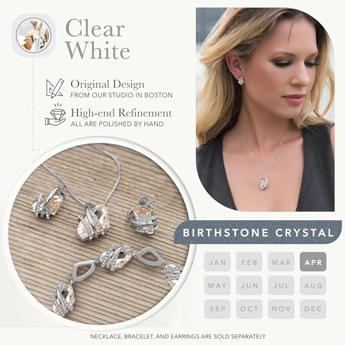 Gifts for Women, Wish Stone Stud Earrings with Birthstone Crystals, 18K Rose Gold Plated or Silver-tone - color: 204-April-Clear White-Silvertone