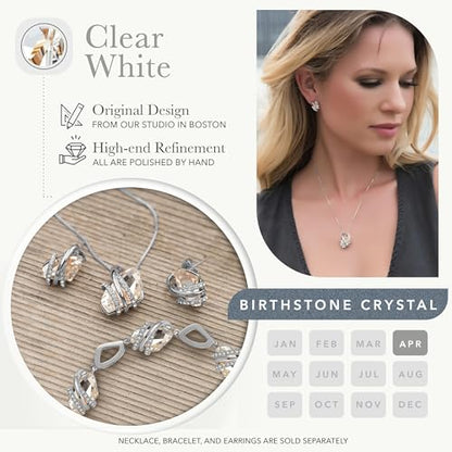 Gifts for Women, Wish Stone Stud Earrings with Birthstone Crystals, 18K Rose Gold Plated or Silver-tone - color: 204-April-Clear White-Silvertone