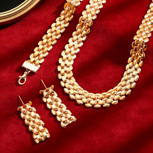 Chunky Gold Jewelry Sets for Women 14K Gold Plated Necklace Earrings Bracelet Set Cuban Link Thick Choker Necklace Punk Statement Necklaces Earrings Bracelet Set Fashion Jewelry Gift for Women - color: Gold