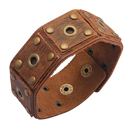 Jeilwiy Punk Leather Wristbands for Men Bracelets Handmade Wide Cuff Bangle Braided Jewelry Black Brown Adjustable - Punk Father's Gifts - color: Leather Wristband