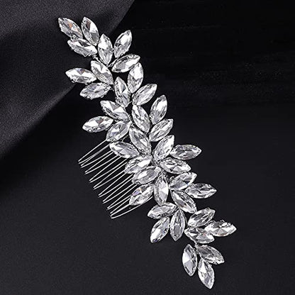 Teyglen Women's Wedding Hair Comb, Silver, 15 *6cm/5.9 *2.36 inches, Alloy+Rhinestones, Luxurious Hair Accessories, Shiny Rhinestones Bridal Side Hair Combs for Women Bride Girls - color: Silver