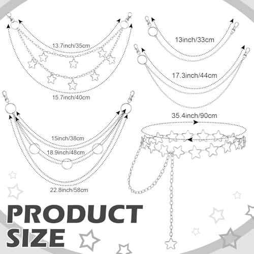 Jadive 5 Pieces Belt Chain Jeans Pants Pocket Waist Multi-Layer Hip Hop Metal Wallet Chain for Men Women - style: Star