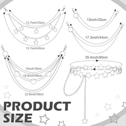 Jadive 5 Pieces Belt Chain Jeans Pants Pocket Waist Multi-Layer Hip Hop Metal Wallet Chain for Men Women - style: Star