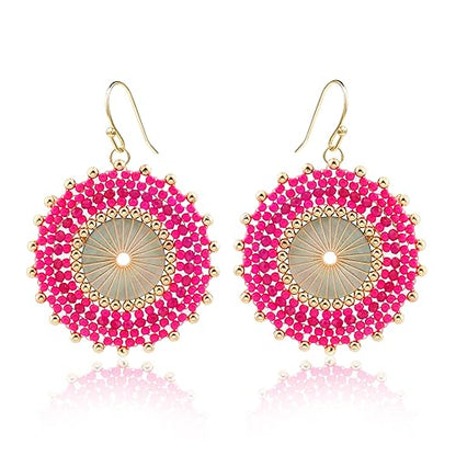 Colorful Bead Earrings For Women Summer Beach Handmade Bead Earrings Bohemia Hoop Dangle Earring For women - color: Pink