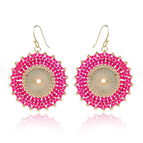 Colorful Bead Earrings For Women Summer Beach Handmade Bead Earrings Bohemia Hoop Dangle Earring For women - color: Pink