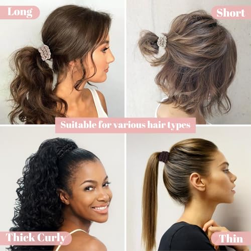 Scrunchies Hair Ties Silk Satin Scrunchy, WantGor Women 4PC Hair Bands | Pure Mulberry Silk Skinny Elastic Scrunchies Bracelets Ponytail Holders Hair Accessories (Black,Brown,Champagne,Apricot) - color: Black,Brown,Champagne,Apricot