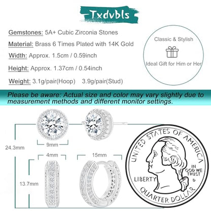 Earrings for Men 14K Gold Plated Hypoallergenic Mens Hoop Earrings | Cubic Zirconia Round/Square Stud with Huggie Hoop Earring Set,Mens Cartilage Studs for Sensitive Ear,Jewelry Gift for Him - color: Round Stud & Hoop - Silver