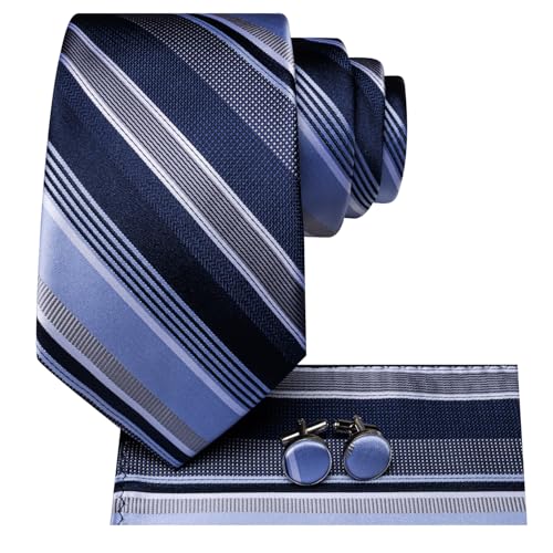 Hi-Tie Men 63inches Tie Set Extra Long Necktie Paisley Tie Pocket Suqare Cufflinks Big and Tall Men Tie - color: Blue White